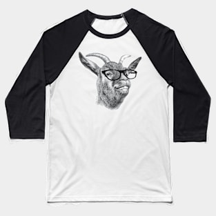 Smiling Hipster Goat Sketch Baseball T-Shirt